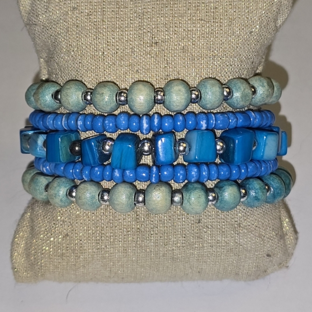 Blue‎ Beaded Bracelet Set Fashion Stacking Boho Chic Jewelry Women
